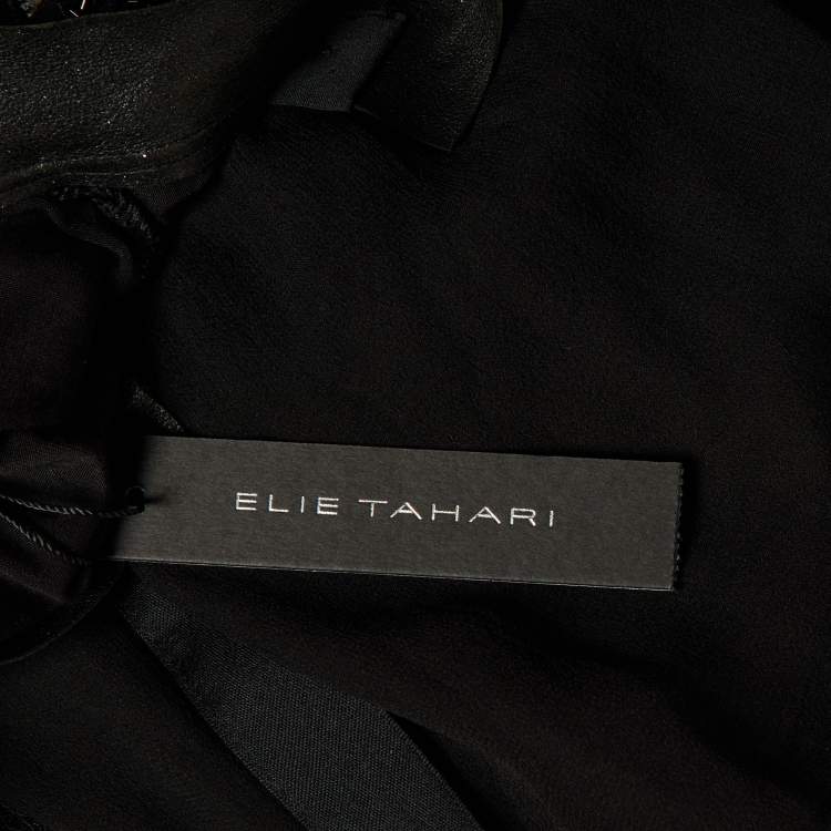 Pre Owned Elie Tahari Black Silk Embellished Button Front Blouse S