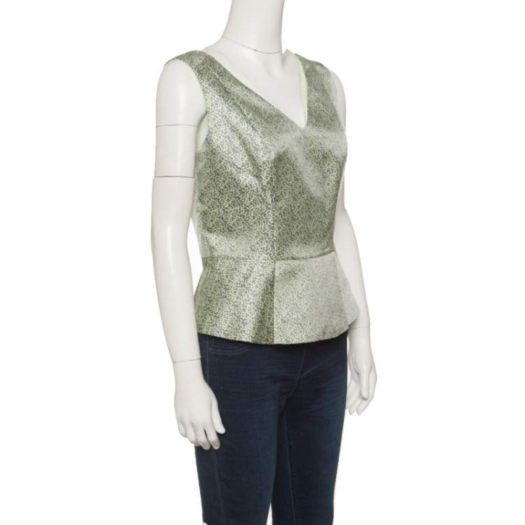 Pre Owned Elie Tahari Multicolor Mini Checkered Sleeveless Peplum Top S