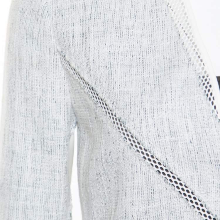 Pre Owned Elie Tahari Off White and Blue Textured Mesh Insert Mixed Media Leeann Jacket XS