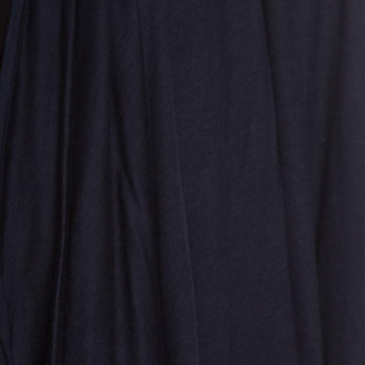 Pre Owned Elie Tahari Navy Blue Jersey and Silk Layered Open Front Cardigan M