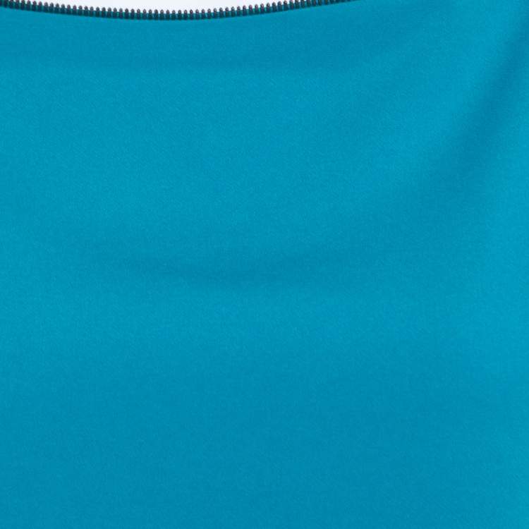 Pre Owned Elie Tahari Jade Green Knit Bateau Zipper Neck Detail Frayed Hem Shift Dress M