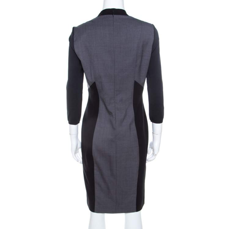 مملوكة مسبقًا Elie Tahari Black and Grey Colorblock Stretch Wool Blend Citrine Dress M 