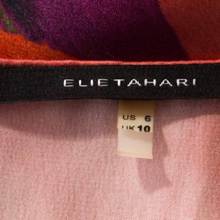 مملوكة مسبقًا Elie Tahari Multicolor Floral Print Silk Draped Shift Dress M
