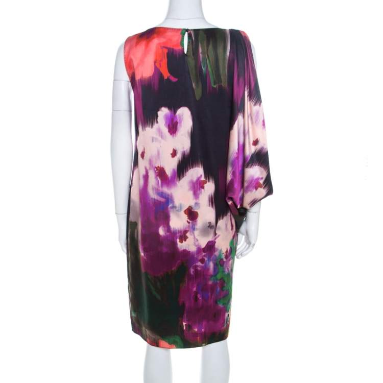 مملوكة مسبقًا Elie Tahari Multicolor Floral Print Silk Draped Shift Dress M