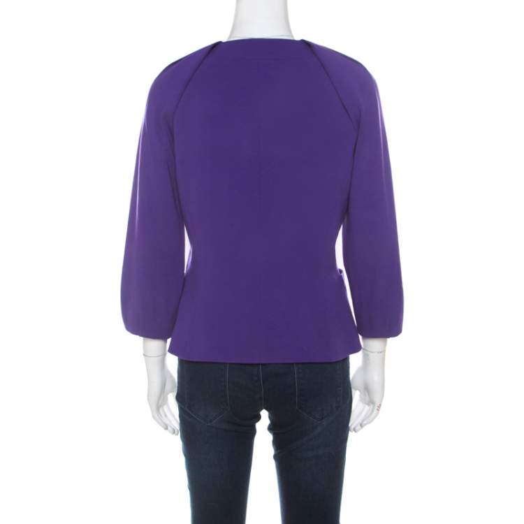 Pre Owned Elie Tahari Purple Stretch Knit  Pleated Raglan Sleeve Fitted Blazer S
