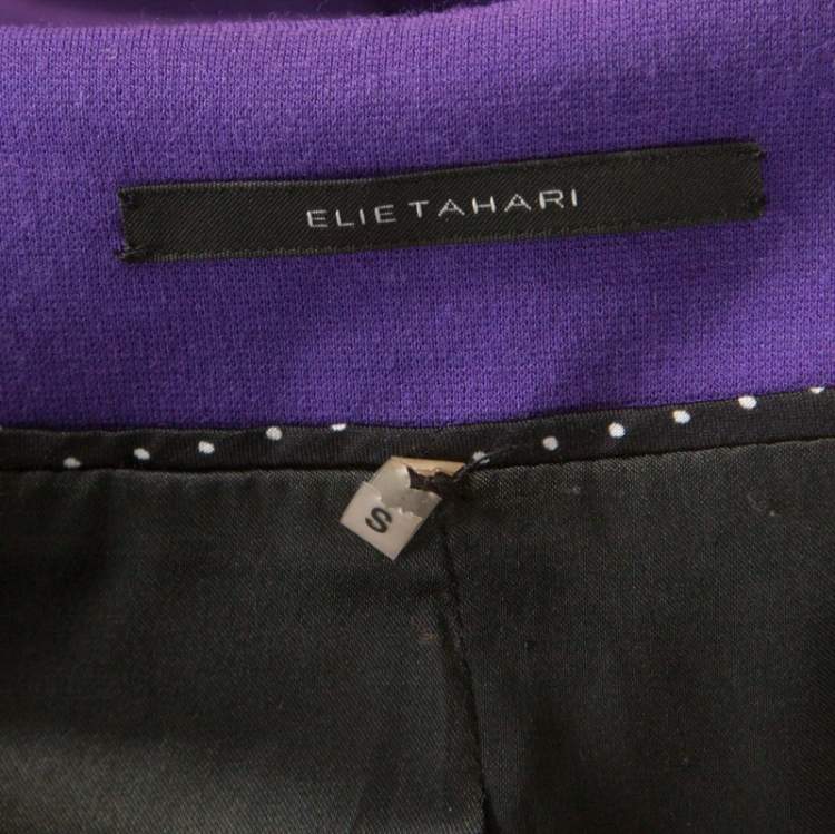Pre Owned Elie Tahari Purple Stretch Knit  Pleated Raglan Sleeve Fitted Blazer S
