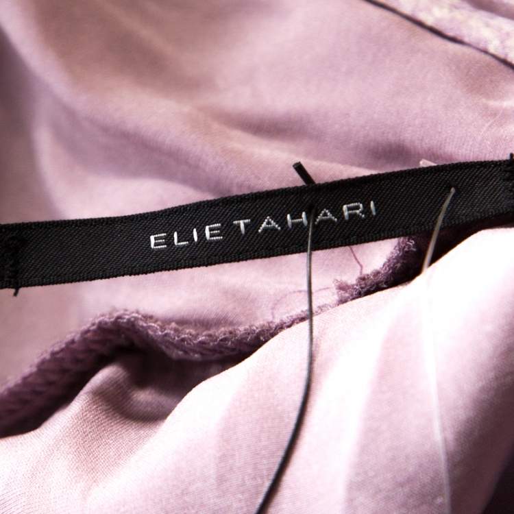 Pre Owned Elie Tahari Amethyst Purple Paisley Printed Silk Chiffon Top S 