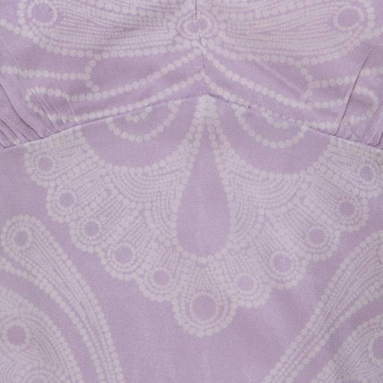 Pre Owned Elie Tahari Amethyst Purple Paisley Printed Silk Chiffon Top S 