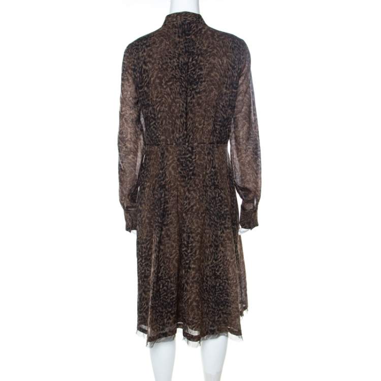 Pre Owned Elie Tahari Brown Leopard Print Wool Ashton Sheath Dress L
