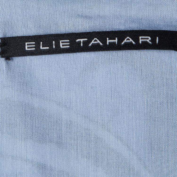 Pre Owned Elie Tahari Powder Blue Printed Cotton Ruffle Detail Sleeveless Top XL