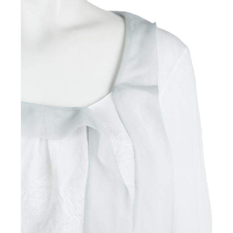 Pre Owned Elie Tahari White Cottton Tie Detail Embroidered Long Sleeve Top M