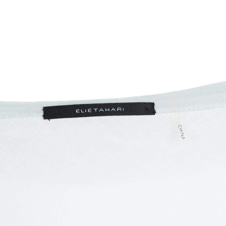 Pre Owned Elie Tahari White Cottton Tie Detail Embroidered Long Sleeve Top M