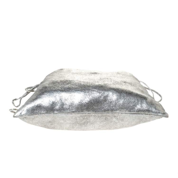 Pre Owned Elie Tahari Metallic Silver Leather Drawstring Tote