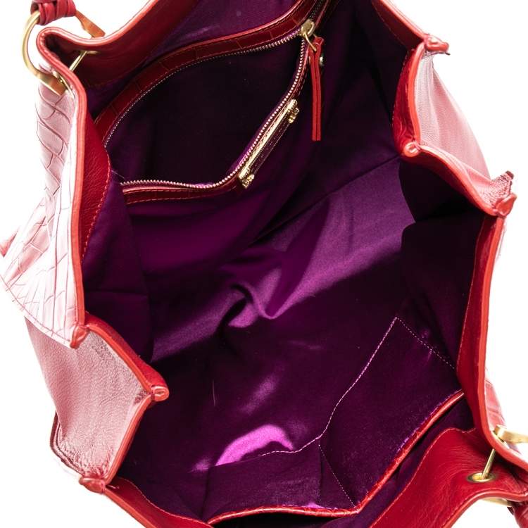 مملوكة مسبقًا Elie Tahari Red Croc Embossed Leather Samara Tote