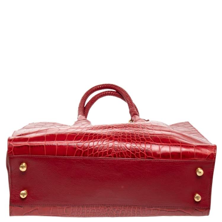 مملوكة مسبقًا Elie Tahari Red Croc Embossed Leather Samara Tote