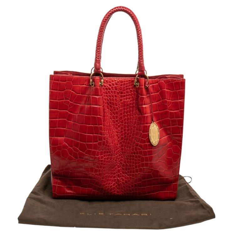 مملوكة مسبقًا Elie Tahari Red Croc Embossed Leather Samara Tote