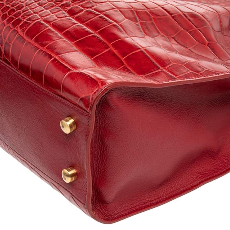 مملوكة مسبقًا Elie Tahari Red Croc Embossed Leather Samara Tote