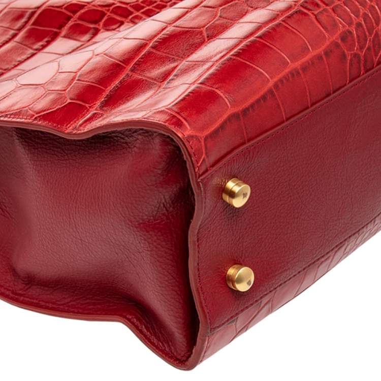 مملوكة مسبقًا Elie Tahari Red Croc Embossed Leather Samara Tote