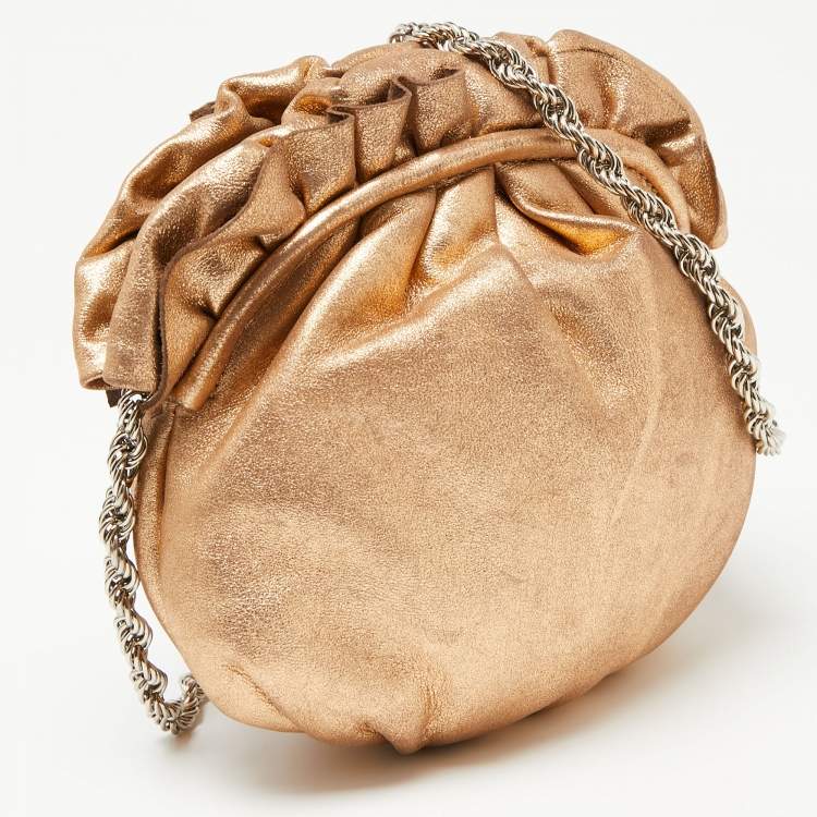 Pre Owned Elie Tahari Metallic Gold Leather Pleated Frame Crossbody Bag