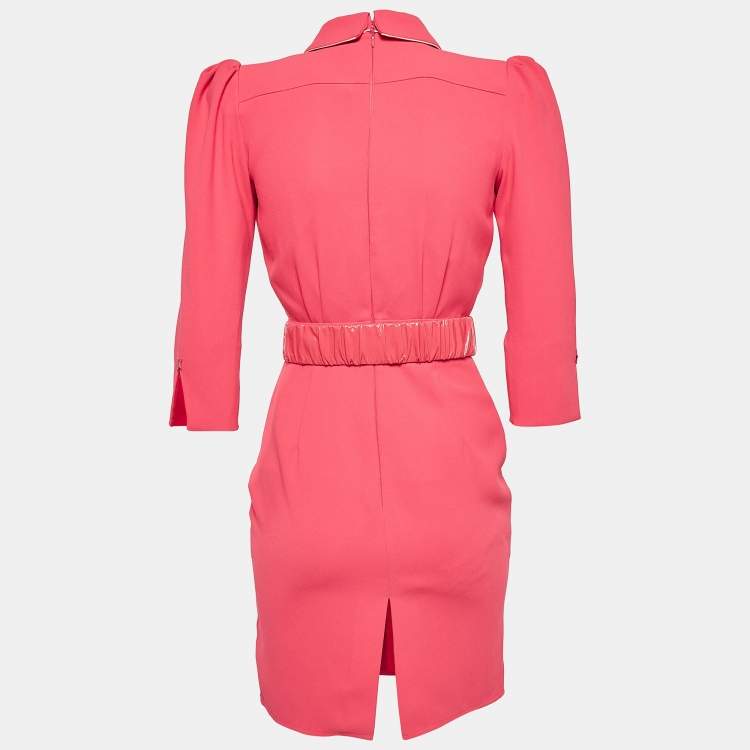 Pre Owned Elisabetta Franchi Pink Crepe Star Detail Belted Mini Dress S