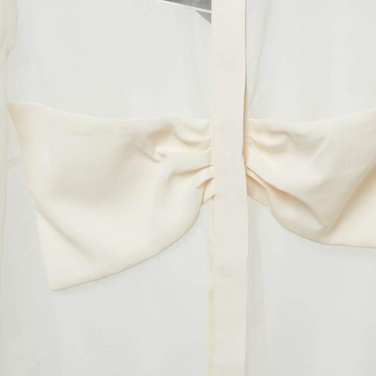 Pre Owned Elisabetta Franchi Beige Bow Detail Organza Sheer Shirt M