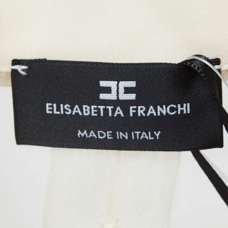 Pre Owned Elisabetta Franchi Beige Bow Detail Organza Sheer Shirt M