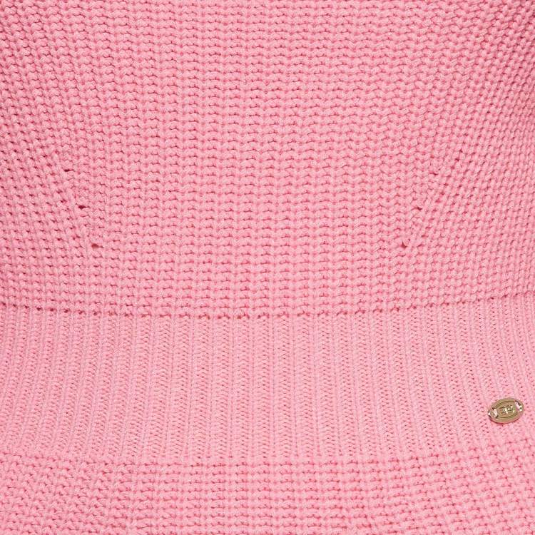 Pre Owned Elisabetta Franchi Pink Rib Knit Off-Shoulder Short Dress S