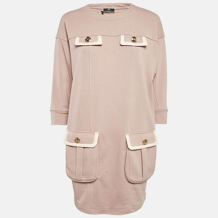 Pre Owned Elisabetta Franchi Pink Cotton Knit Crew Neck Mini Dress M