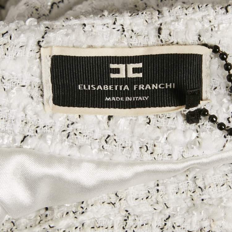 Pre Owned Elisabetta Franchi White Tweed Chai Embellished Mini Skirt S