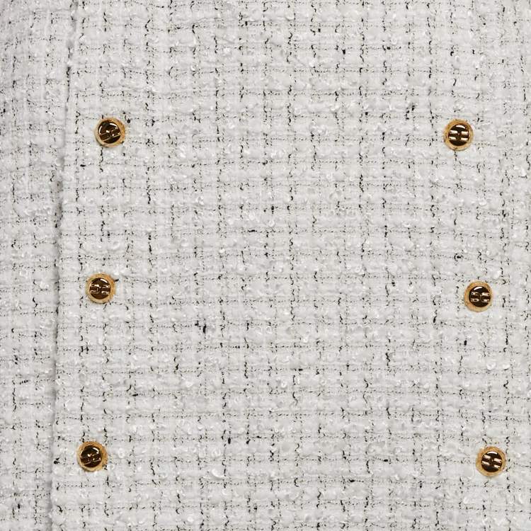 Pre Owned Elisabetta Franchi White Tweed Chai Embellished Mini Skirt S