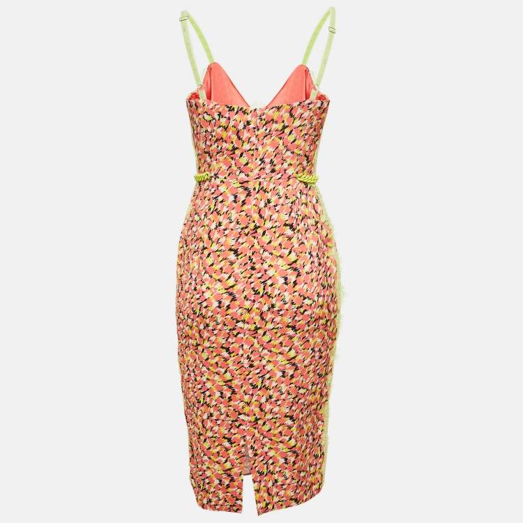 Pre Owned Elisabetta Franchi Multicolor/Flamingo Pink Printed Knee-Length Dress M