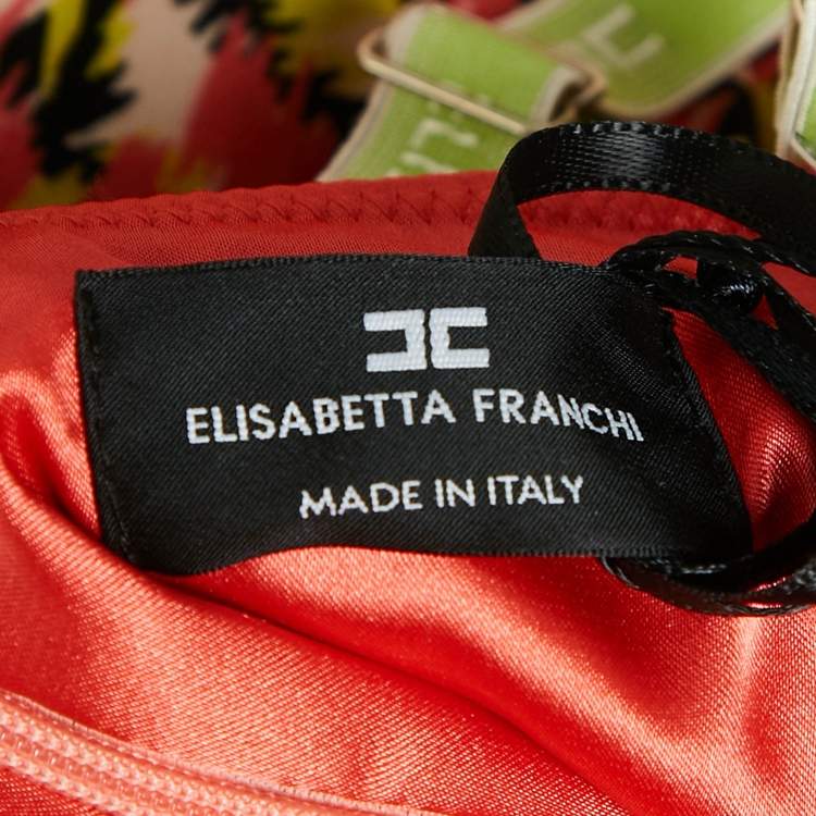 Pre Owned Elisabetta Franchi Multicolor/Flamingo Pink Printed Knee-Length Dress M