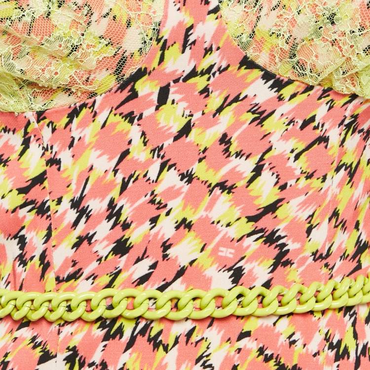 Pre Owned Elisabetta Franchi Multicolor/Flamingo Pink Printed Knee-Length Dress M