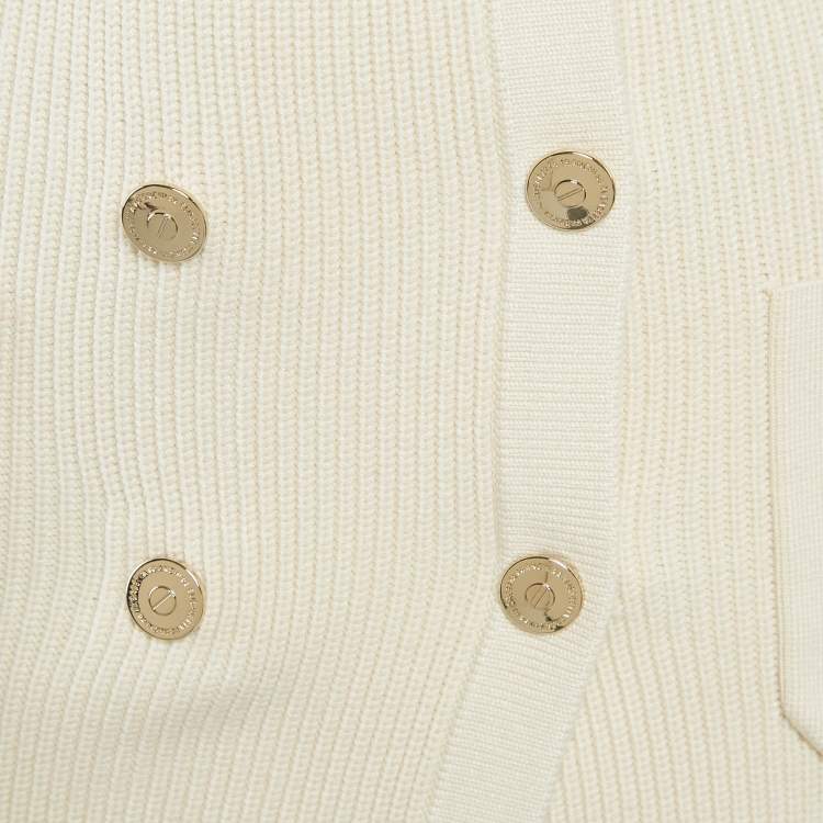 Pre Owned Elisabetta Franchi Cream Rib Knit Double Breasted Mini Dress S