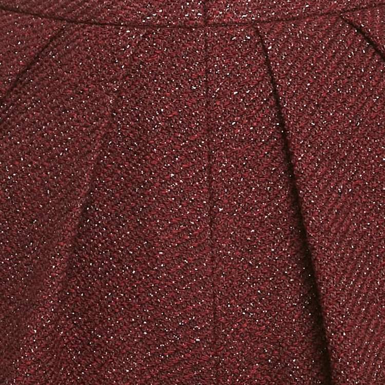 Pre Owned Elisabetta Franchi Burgundy Lurex Tweed Pleated Shorts S
