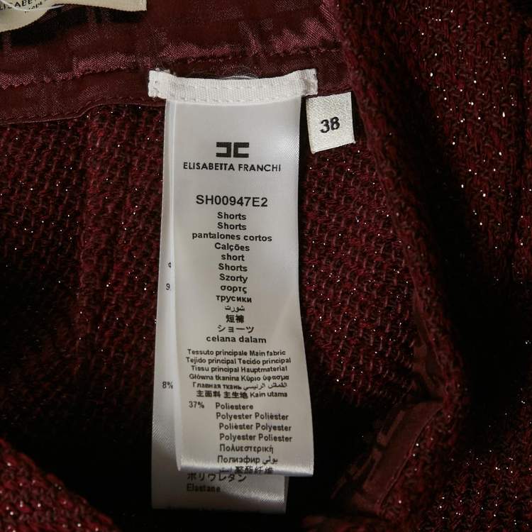 Pre Owned Elisabetta Franchi Burgundy Lurex Tweed Pleated Shorts S