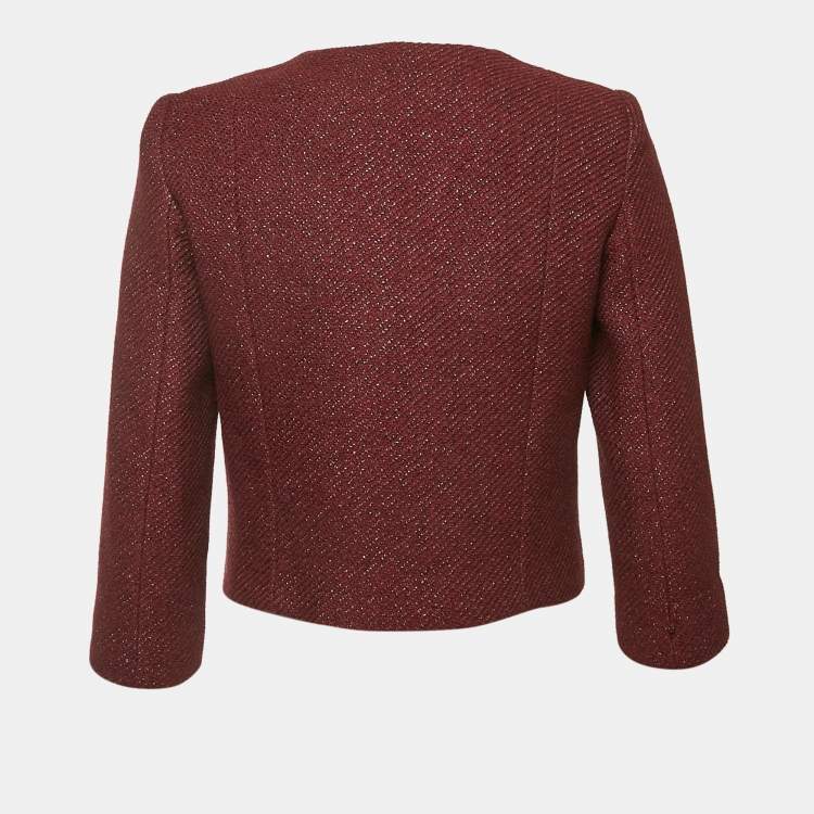 مملوكة مسبقًا Elisabetta Franchi Burgundy Lurex Tweed Jacket S