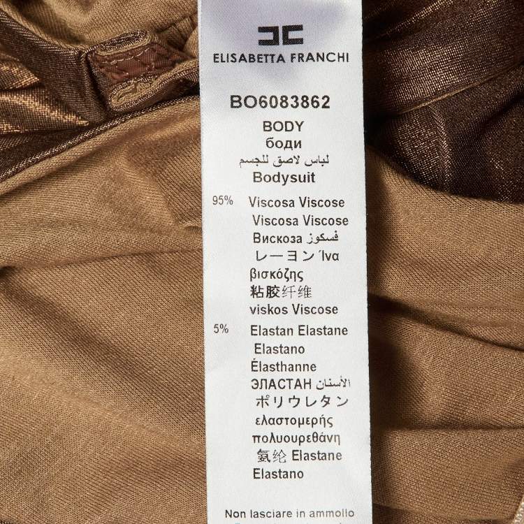 Pre Owned Elisabetta Franchi Bronze Metallic Jersey Bodysuit Top M