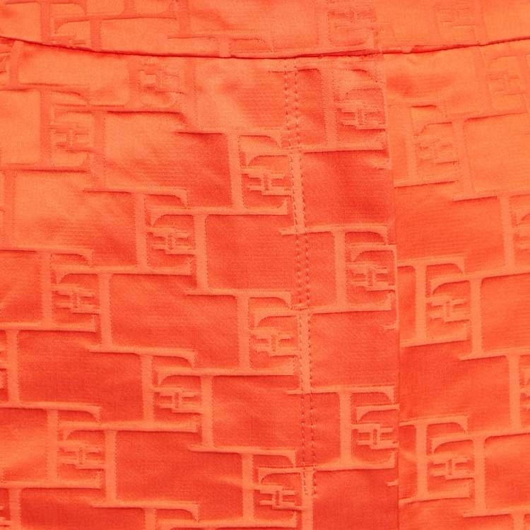Pre Owned Elisabetta Franchi Orange Jacquard Satin Mini Skirt S