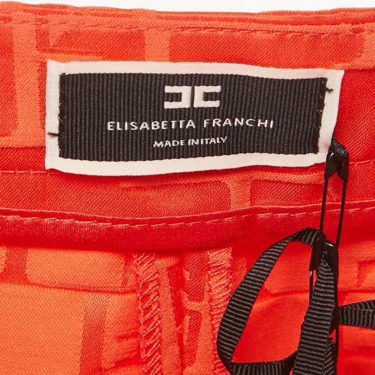 Pre Owned Elisabetta Franchi Orange Jacquard Satin Mini Skirt S