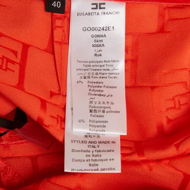 Pre Owned Elisabetta Franchi Orange Jacquard Satin Mini Skirt S