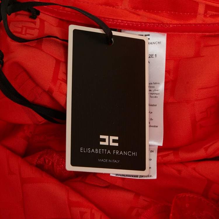 Pre Owned Elisabetta Franchi Orange Jacquard Satin Mini Skirt S