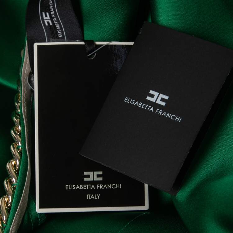 Pre Owned Elisabetta Franchi Green Dutchess Satin Chain Trim Sleeveless Mini Dress S