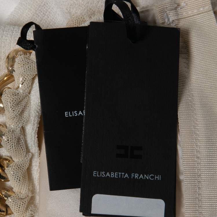 Pre Owned Elisabetta Franchi White Floral Lace Chain Detail Mini Dress XL