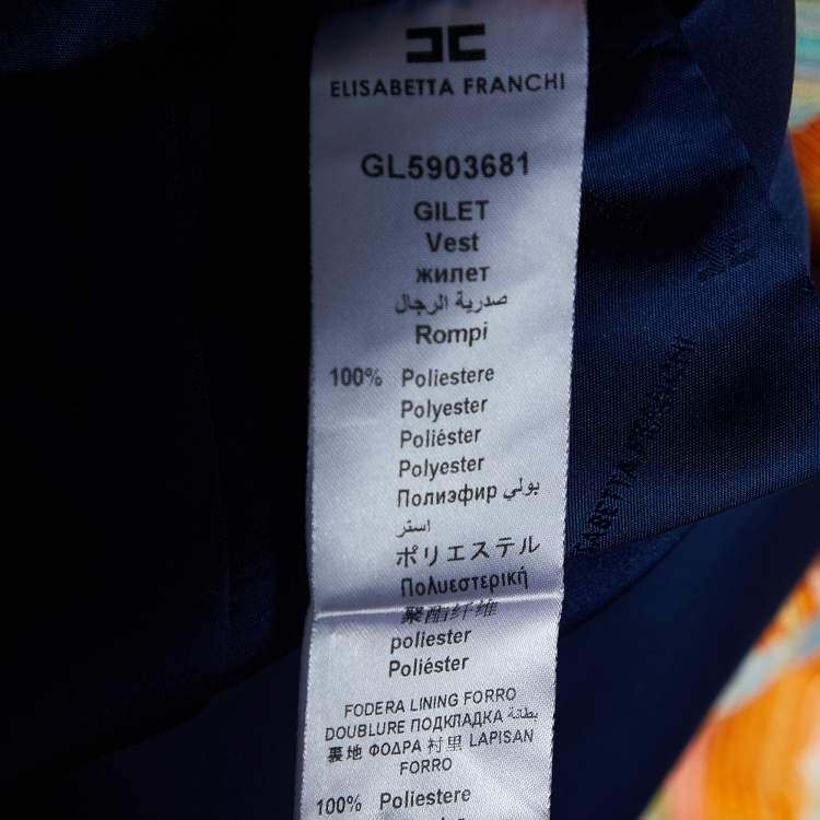 Pre Owned Elisabetta Franchi Blue Satin Cropped Gilet M