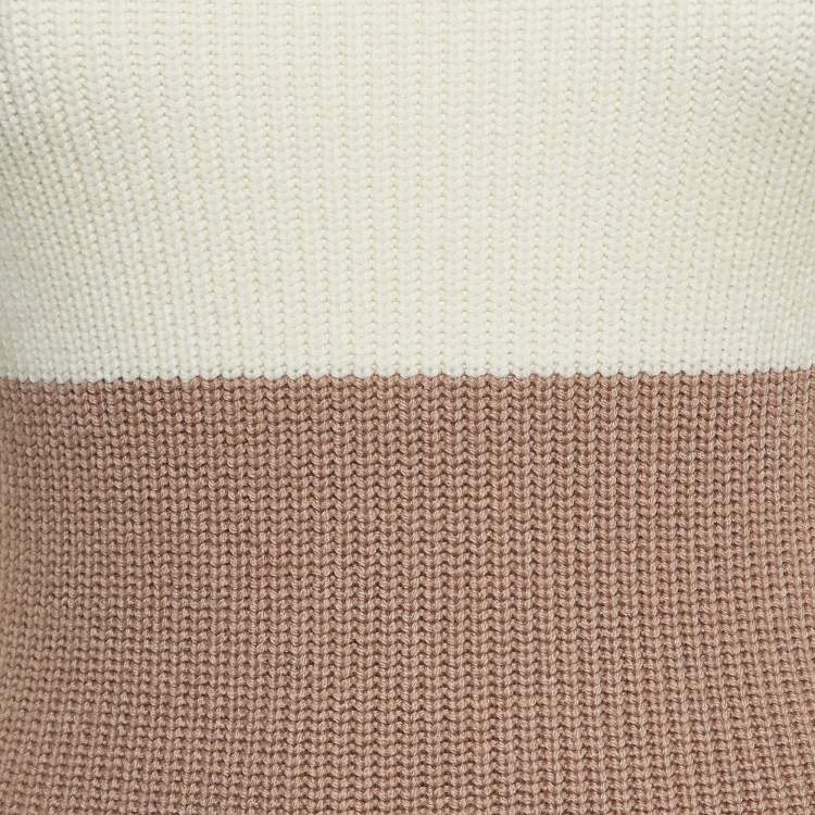 Pre Owned Elisabetta Franchi Ivory White/Mauve Colorblock Knit Dress S