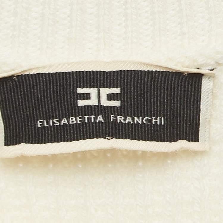 Pre Owned Elisabetta Franchi Ivory White/Mauve Colorblock Knit Dress S