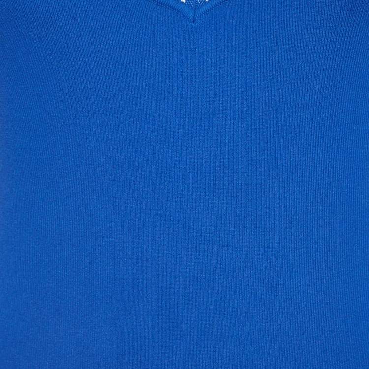 Pre Owned Elisabetta Franchi Blue Rib Knit Mini Dress M
