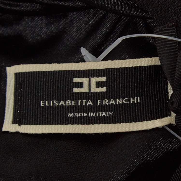 Pre Owned Elisabetta Franchi Black/Cream Crepe Halter Neck Flared Mini Dress S