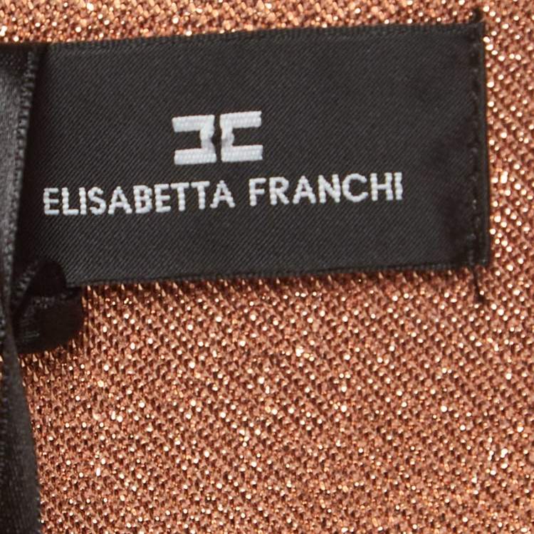 Pre Owned Elisabetta Franchi Metallic Rose Gold Lurex High Rise Cropped Trousers S